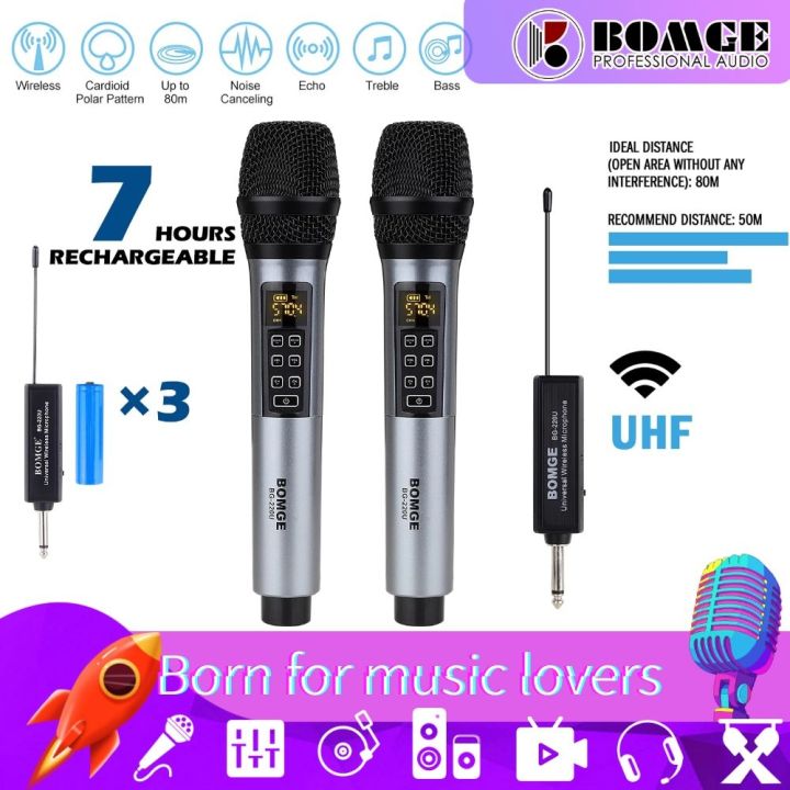 BOMGE UHF Wireless Microphone Dual Cordless Metal Dynamic