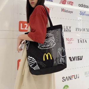 COLOO Cute Student Simple Cosmetic Bag Nylon Storage Bag Eco Shopping Bag Large Capacity Mesh Bag Transparent Bag Shoulder Bag Girl Handbag