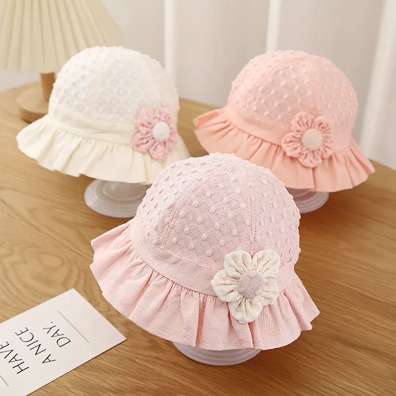 Sweet Cute Baby Bucket Hat Lace Ruffle Flower Toddler Girls Sun Hats For  Kids Solid Color Cotton Fisherman Cap