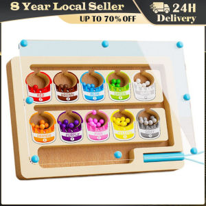 Montessori Magnetic Color Sorting Games Maze Board Pen Moving Bead Games Wooden Control Sensory Play Educational Toys for Kids Magnetic Color Sorting Board and Number Maze Magnetic Toy Learning Counting Toddler Puzzle Board