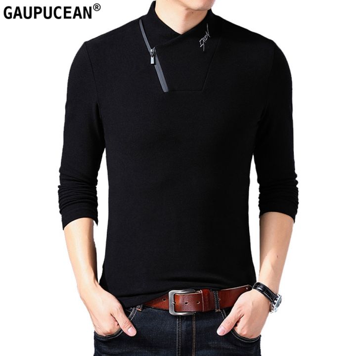 Men T Shirts 95% Cotton 5% Spandex Long Sleeve Asian Size Zipper