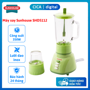 Máy xay sinh tố SUNHOUSE SHD5112 Công suất 350W Lưỡi dao bằng thép không gỉ Cối thủy tinh siêu bền Tích hợp 2 tốc độ xay Máy xay thịt Máy xay hoa quả Máy xay thực phẩm Bảo hành 24 tháng