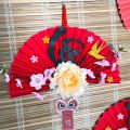 Quạt giấy đỏ kết hoa trang trí Tết 2023, decor treo tường phòng khách, nhà hàng. 