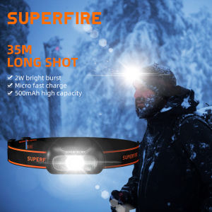 SUPERFIRE Headlamp Mini Light Easy To Carry LED Headlight Waterproof USB Rechargeable Camping Fishing Bicycle Torchlight HL05-D