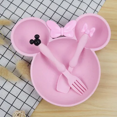 【BHQ TOYS】COD Kids ชุดชามข้าว อุปกรณ์ทำอาหารสำหรับเด็ก ชุดถาดเยื่อไผ่ ลายน่ารัก ถ้วยดูดซิลิโคน