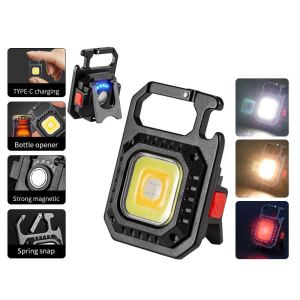 Lampu Gantungan Kunci LED Super Terang Mini Kecil COB 800 Lumens | Senter Portable Ukuran Saku | Senter Mini Gantungan Kunci Besi Lampu Camping Alumunium LED COB Cas USB Type-C COB Light | Senter Cas USB Charger Keychain Light Portable Pocket Work