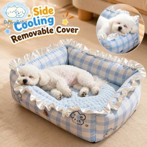 DewyBabe Dual Sided Ice Silk Cooling Pet Sofa Bed Removable Cover Lace All Season For Small Medium Pets