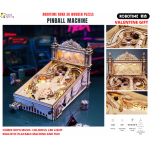 [ReadyStock][Valentine Gift] Robotime ROKR 3D Wooden Puzzle - Pinball Machine EG01. With Music & Colorful LED