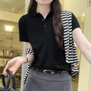Korean Dress🎉เสื้อโปโลเกาหลี💟เสื้อยืดแฟชั่นผู้หญิง เสื้อยืดแขนสั้นสีพื้นเรียบง่ายแบบใหม่ ทรงสั้นสลิมสไตล์