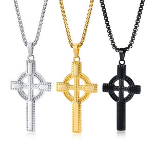 Kemstone Stainless Steel Celtic Cross Pendant Necklace Male Gold Silver Black Plated Necklace jewerly Gift for Men