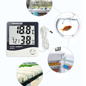 Nhiệt Ẩm Kế Điện Tử HTC-2 Đầu Dò Dài – Đo Nhiệt Độ Trong Ngoài Độ Ẩm LCD Lớn Có Lịch Báo Thức