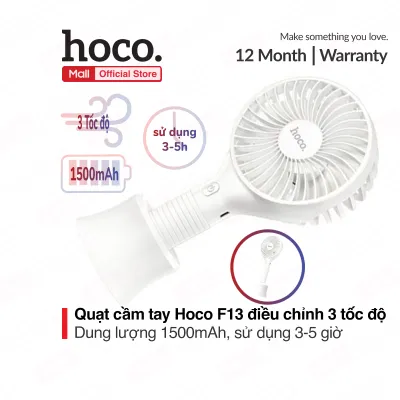 Quạt cầm tay Hoco F13 điều chỉnh 3 tốc độ dung lượng 1500mAh sử dụng 3-5h có giá đỡ tiện lợi tháo rời
