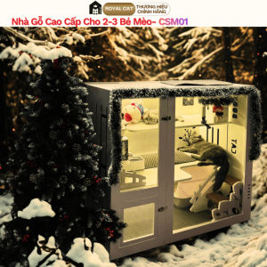 CSM01-[NHÀ GỖ CAO CẤP CHO 2-3 BÉ MÈO RÁP SẴN]CÓ QUẠTĐÈN LEDBÀN CÀO MÓNGBÁNH XE CÓ KHÓA-ROYAL CAT