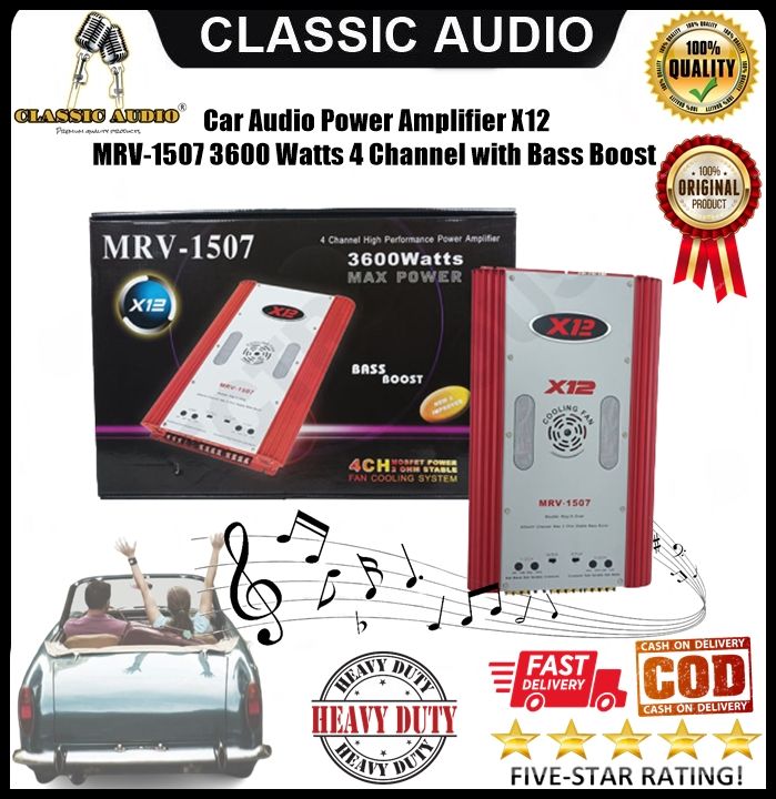 2024  High Performance Car Audio Power Amplifier X12 MRV-1507 3600 Watts 4 Channel with Bass Boost Heavy Duty and High Performance |Classic Audio(Original)