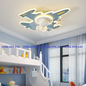 Đèn quạt ốp sát trần - quạt đèn máy bay quay 360 độ món quà trang trí dành cho các bé có điều khiển từ xa hiện đại