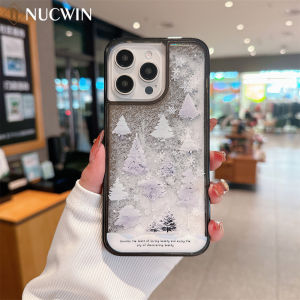 Christmas Snowflake Tree Glitter Quicksand Case for iPhone 16 15 14 13 12 Pro Max Plus 11 Liquid Forest Flowing Clear Soft Cover