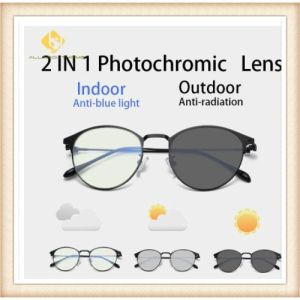 2022 New Photochromic Anti Blue-Ray Radiation Computer Glasses Men Tidal Plain Glasses Double Girder Ultra Light Glasses Rim Glasses Box Black with Myopia Glasses Glasses