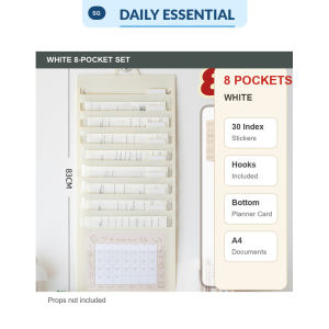 【DAILY ESSENTIAL】 Foldable A4 Hanging File Folder / 8-Pocket Student Paper Organizer with Hooks