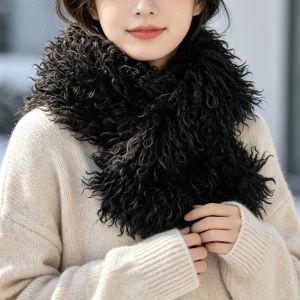 HULEQQI Thicken Imitation Wool Cross Scarf Soft Windproof Winter Scarf Vintage Solid Color Neck Protection Women
