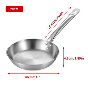 Konco 410 stainless steel flat pan 26cm/28cm/30cm Frying Pan Deep Skillet Pan Stainless Steel flat Pan Saute Pan with Scratch Resistant Frying Pan For Eggs