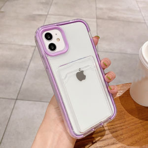 CrashStar 3 In 1 Transparent Shockproof Phone Case With Card Slot Bag For iPhone 15 14 13 12 11 Pro Max Mini XR XS X 8 7 Plus + SE 2020 Clear Hard Phone Casing Phone Cover Shell Hot Sale