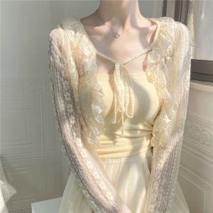 Áo Khoác Cardigan Ren Buộc Nơ Mềm Đẹp