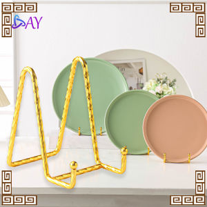 Stand Display Holder Piring /Stand Kaki Penyangga/Dudukan Piring Hias / Foto Bahan Metal Warna Gold Untuk Dekorasi Meja