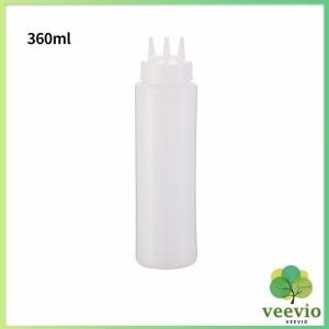 Veevio ขวดน้ำสลัด ขวดบีบซอสพลาสติก ขวดแยม 3 รู ฝาครอบ Condiment Squeeze Bottles