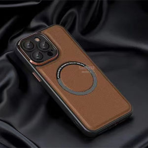 Leather Case for Magsafe for iPhone 11 13 Pro Max 14 Pro Max Support Wireless Charging Anti Shockproof Premium Import Luxury Magnetic dengan Lens Film Camera Acrylic Plating Frame TPU Electroplated Key Casing Silikon Case Kulit