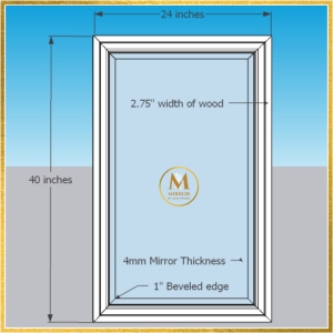 WALL MIRROR WITH WOOD FRAME (Salamin) size: 40 inches by 24 inches