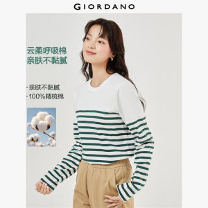 Giordanoผู้หญิง เสื้อยืดคอกลมแขนยาวลายทางผ้าฝ้าย Free Shipping 13322802