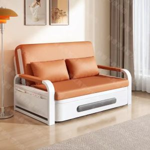 [Manila 24-hour Boat] 08/128/158*78*85CM Foldable Sofa Bed with Storage Cabinet Dual Purpose Small Unit Living Room Lazy Person Sofa Single/Double/Queen Size with Roller Sofa Bed Side Pocket Multi-functional Telescopic Bed 2 Free Throw Pillows