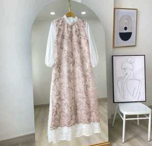 Gamis Bunga Jumbo Kekinian Flower Maxy Brukat Malika Mix Tile M L XL XXL 3XL Dress Lebaran Terbaru Baju Muslim Motif Viral Ootd Hijab Remaja