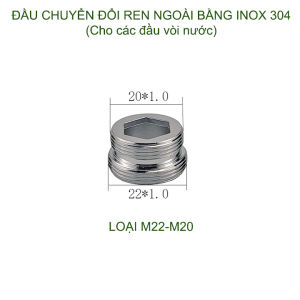 01 Đầu nối chuyển đổi vòi nước bằng inox 304 1 đầu ren ngoài 22 1 đầu ren ngoài 16-18-20-22-24 tùy chọn