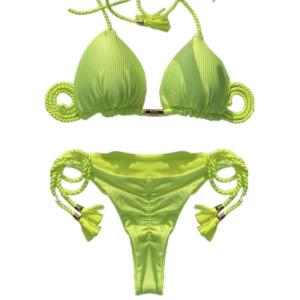 Phụ Nữ Tam Giác Thong hai mảnh áo tắm Tua Bộ Đồ Tắm Phụ Nữ Halterneck Swimwears Với Tóm Tắt thắt lưng eo thấp