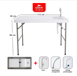 SPEEDS Meja Wastafel 115x60x86cm Portable Fish Cleaning Table Meja Potong Lipat Wastafel 038-30
