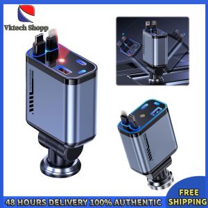 Vktech Reliable 4-in-1 Car Charger Adapter with Retractable Cable and Dual USB Ports for Fast Charging in Car Interior Accessories