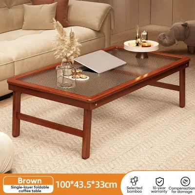 【On Hand】Center Table Coffee Table Folding Table Bamboo Side Table square Prtable Glass Bedside Table