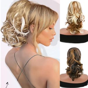 YOYO CHARMING Ombre Ombre Ombre วิกผมหางม้า สังเคราะห์สังเคราะห์สังเคราะห์ หางม้าหาง ผมหางม้าสำหรับใช้ต่อ ทนความร้อนทน ขนปุยฟู วิกผมหยักศกสั้น สำหรับผู้หญิง