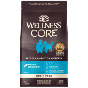 อาหารสุนัขพรีเมี่ยม WELLNESS CORE สูตร Ocean สูตรบำรุงผิวหนังและขน มี Omega 3 และ 6 สูง ขนาด 4lb(1.8kg)  12lb(5.4kg)  22lb(10kg)
