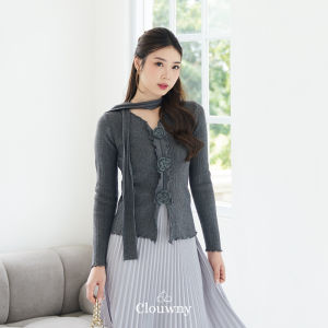 Clouwny Marley Flower Knit Top Atasan Lengan Panjang Wanita Premium Knit