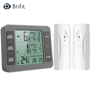 (New Version) Brifit Refrigerator Thermometer Wireless Indoor Outdoor Thermometer Sensor Temperature Monitor with Audible Alarm Temperature Gauge for Freezer Kitchen Home