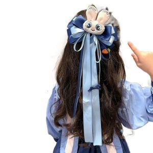 NSITOT หูกระต่ายหู กิ๊บติดผมกระต่ายจูดี้ สีฟ้าสีฟ้า โบว์น๊อต ปิ่นปักผมสตรีมเมอร์ น่ารักมากๆ การ์ตูนลายการ์ตูน ปิ่นปักผมโบว์ริบบิ้น สาวๆ