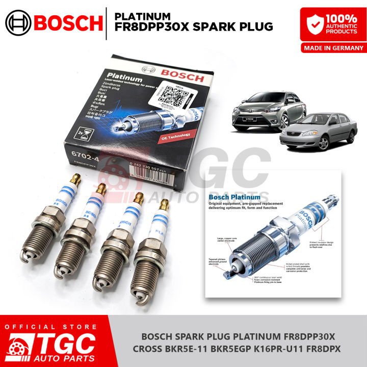 Bosch Platinum FR8DPP30X Spark Plug lacer welded (Set of 4) (Cross