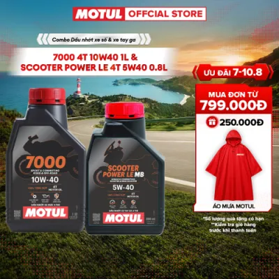 Combo Dầu nhớt xe máy MOTUL 7000 4T 10W40 1L và xe tay ga Scooter Power LE 4T 5W40 0.8L