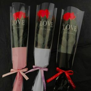 NUBE 50Pcs Single Flower Flower Wrapping Bag Waterproof Love Bouquet Wrapper  Transparent Single Rose Sleeves Valentines Day