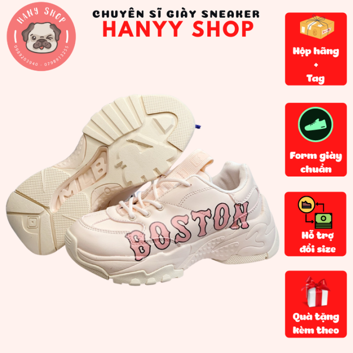 Giày sneaker MLB BOSTON độn đế màu hồng baby cho nữ cực kì đáng yêu 2020 ||