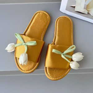 ZEEMIN Womens New Lovely Flower Silk Home Slippers Soft Solr Non Slip Lightweigh High Quailty Home Floor Slippers Outdoor Slippers