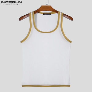 INCERUN Mens Sport Casual U Neck See Through Tanks Muscle Fitness Skinny Contrast Color Mesh Vests Sleeveless Singlet Sando For Man (Western Style) #241012