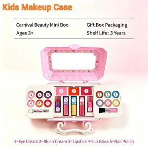 Kids Makeup Dressing Box Set 54PCS Pretend Play Beauty Cosmetic Toy Non‑toxic Washable Children Cosmetic Kit Mainan